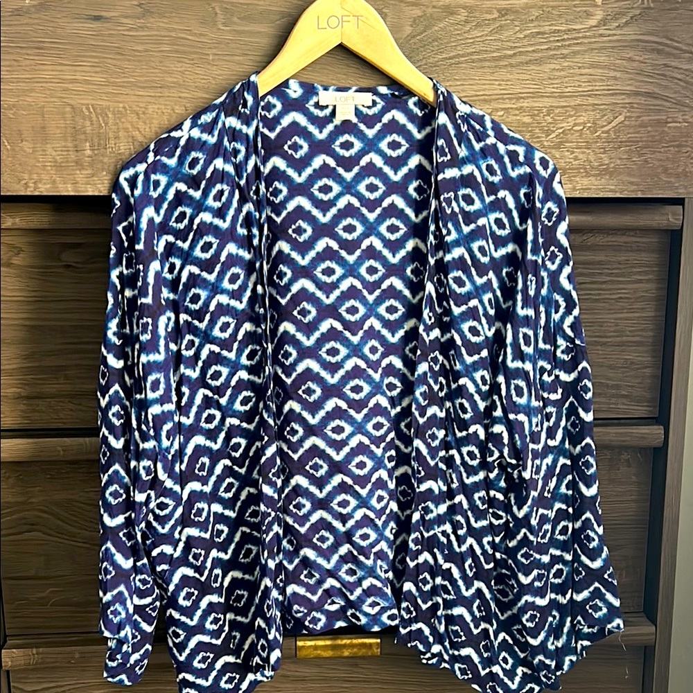 LOFT Navy and White Ikat Cardigan